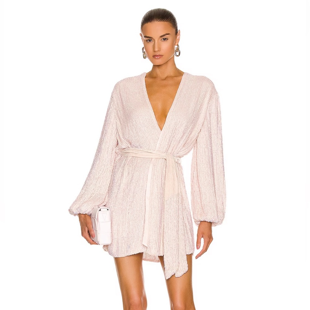 NEW Retrofete Gabrielle Robe Mini Dress Dusty Rose Pink Blush Long Sleeve Small